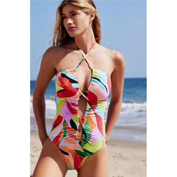 Seafolly Other - Anthropologie Seafolly One Piece Swimsuit 8  Lace Up Bandeau Tropfest